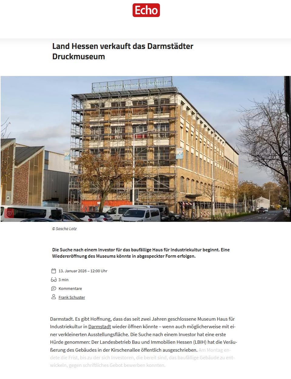 Pressebericht ECHO ONLINE "Verkauf HIK"